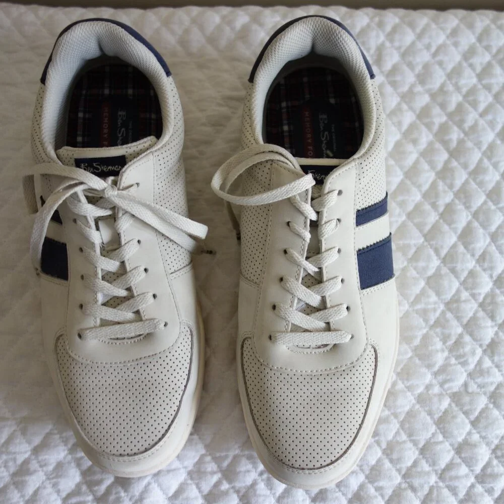 BEN SHERMAN Webber Light Tannish/Gray w/ Navy Stripes Lace-Up Sneakers – Mens 11